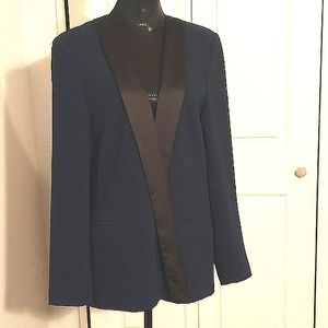Oversized Navy Blazer w/ black satin trim Women's size 14